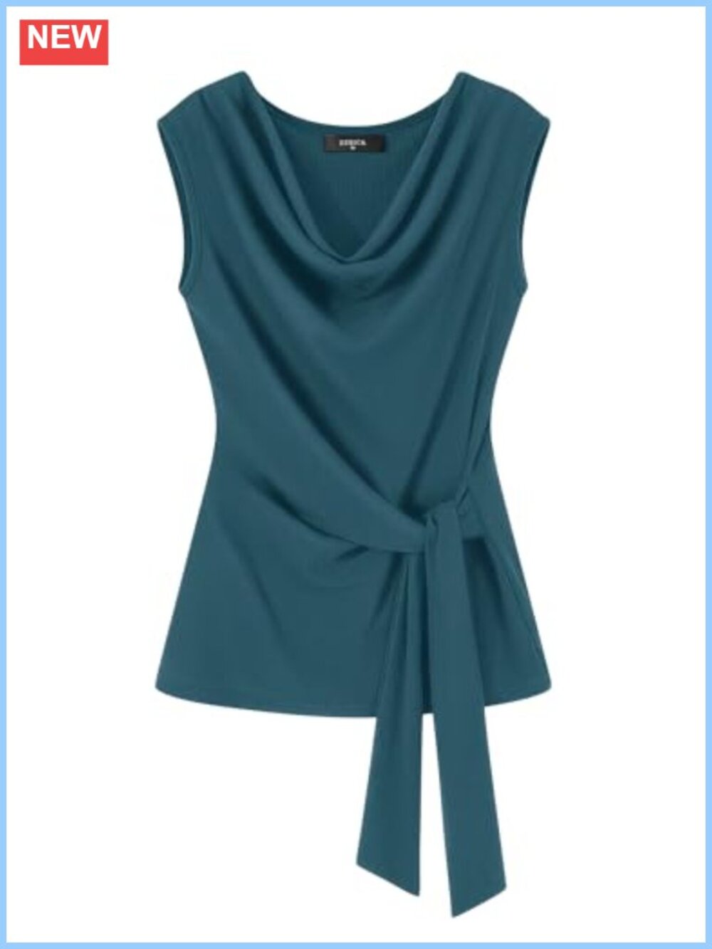 Sleeveless Cowl Neck Ribbed Knit Wrap Tank Top Business Casual Office